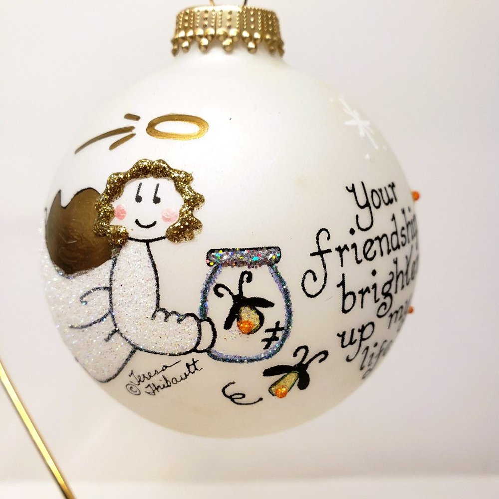 Angel Fireflies Friendship Heart Gifts Teresa Thibault Glass Christmas Ornament